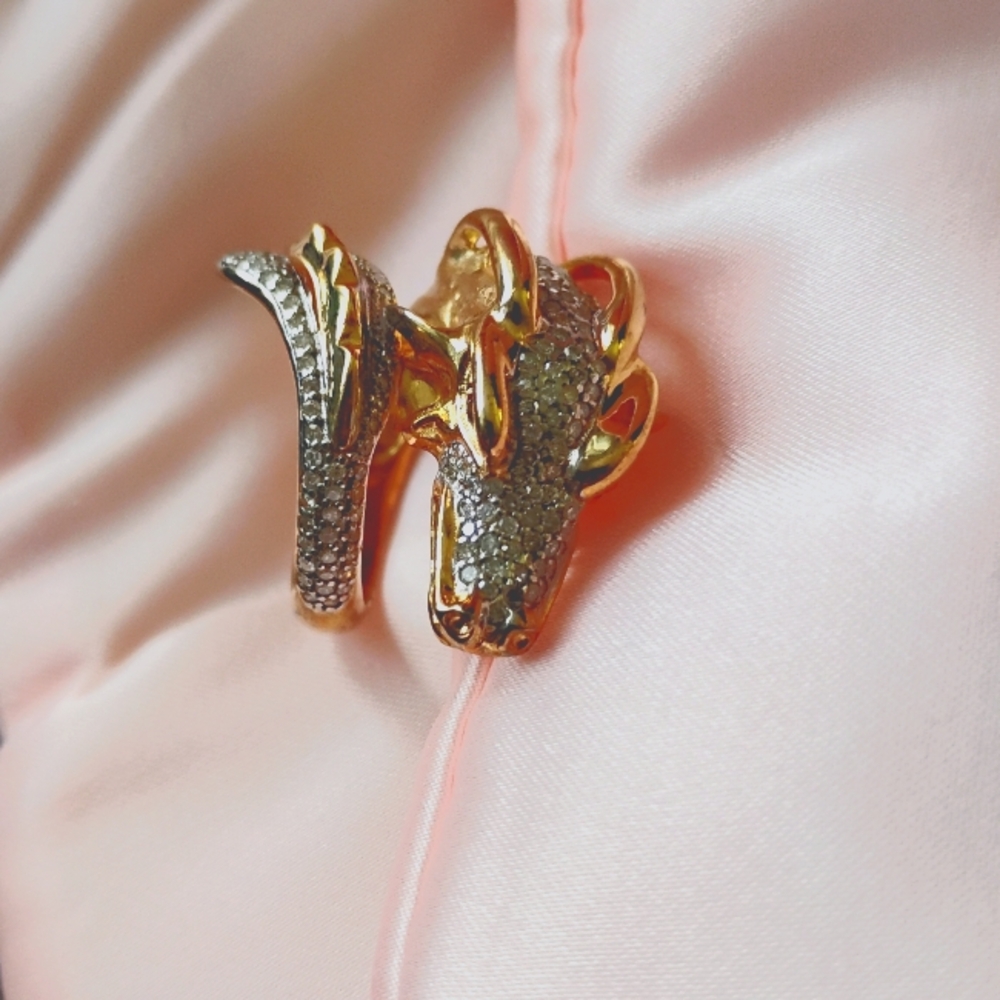 EFFY Gold Plated And Diamond Dragon Ring